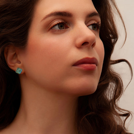 Nova Stud Earrings in Gold/Green Stripes