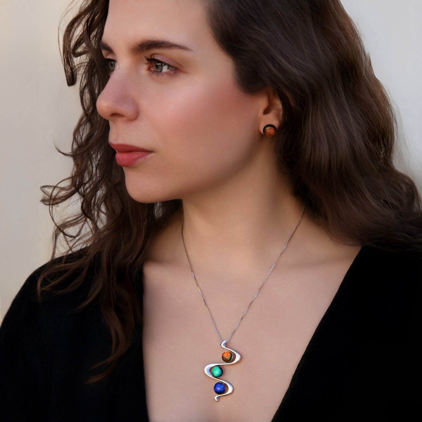 Stella Snake Necklace in Orange/Blue/Green