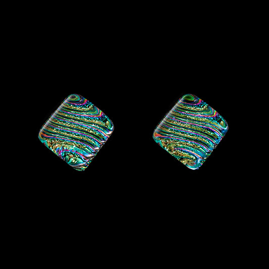 Nova Stud Earrings in Gold/Green Stripes