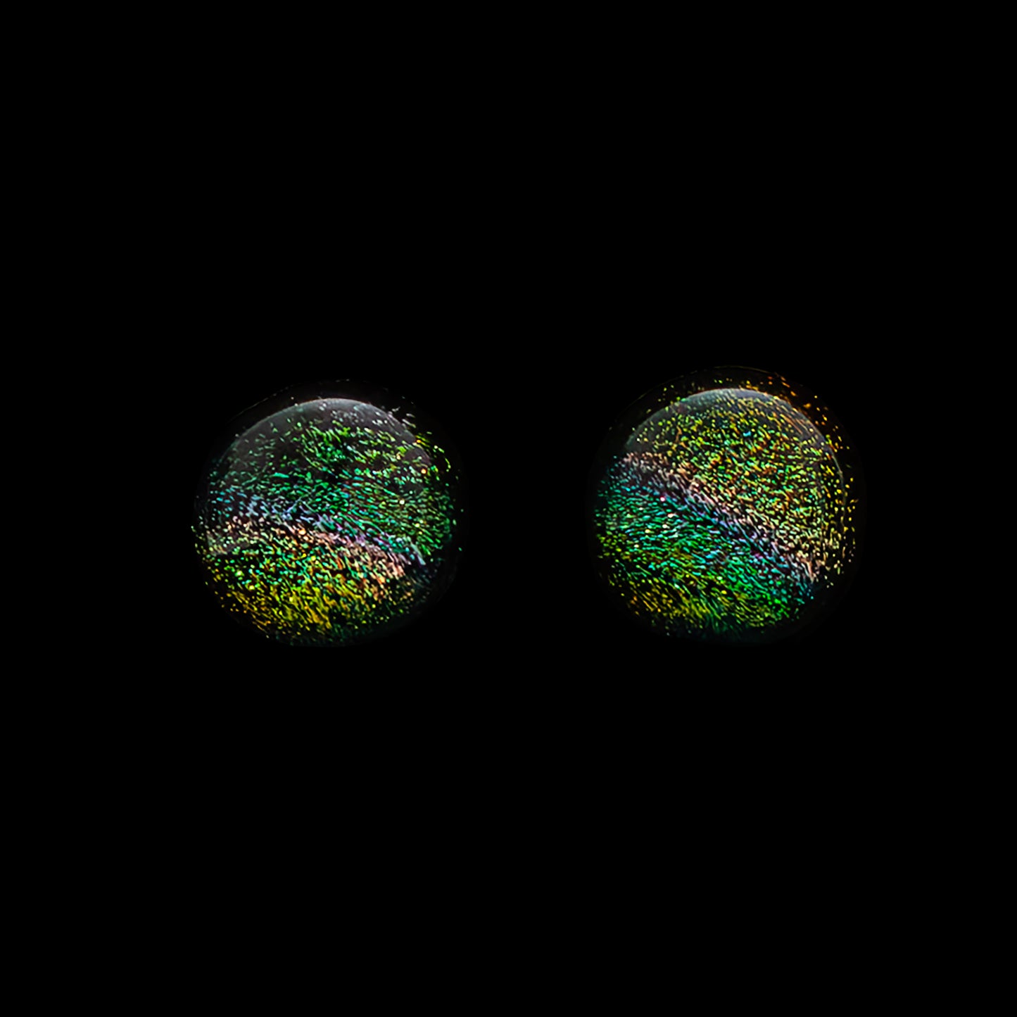 Orb Stud Earrings in Green/Orange Stripes