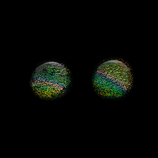Orb Stud Earrings in Green/Orange Stripes