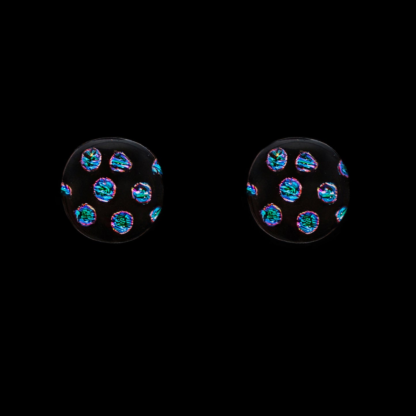 Orb Stud Earrings in Black/Blue Dots