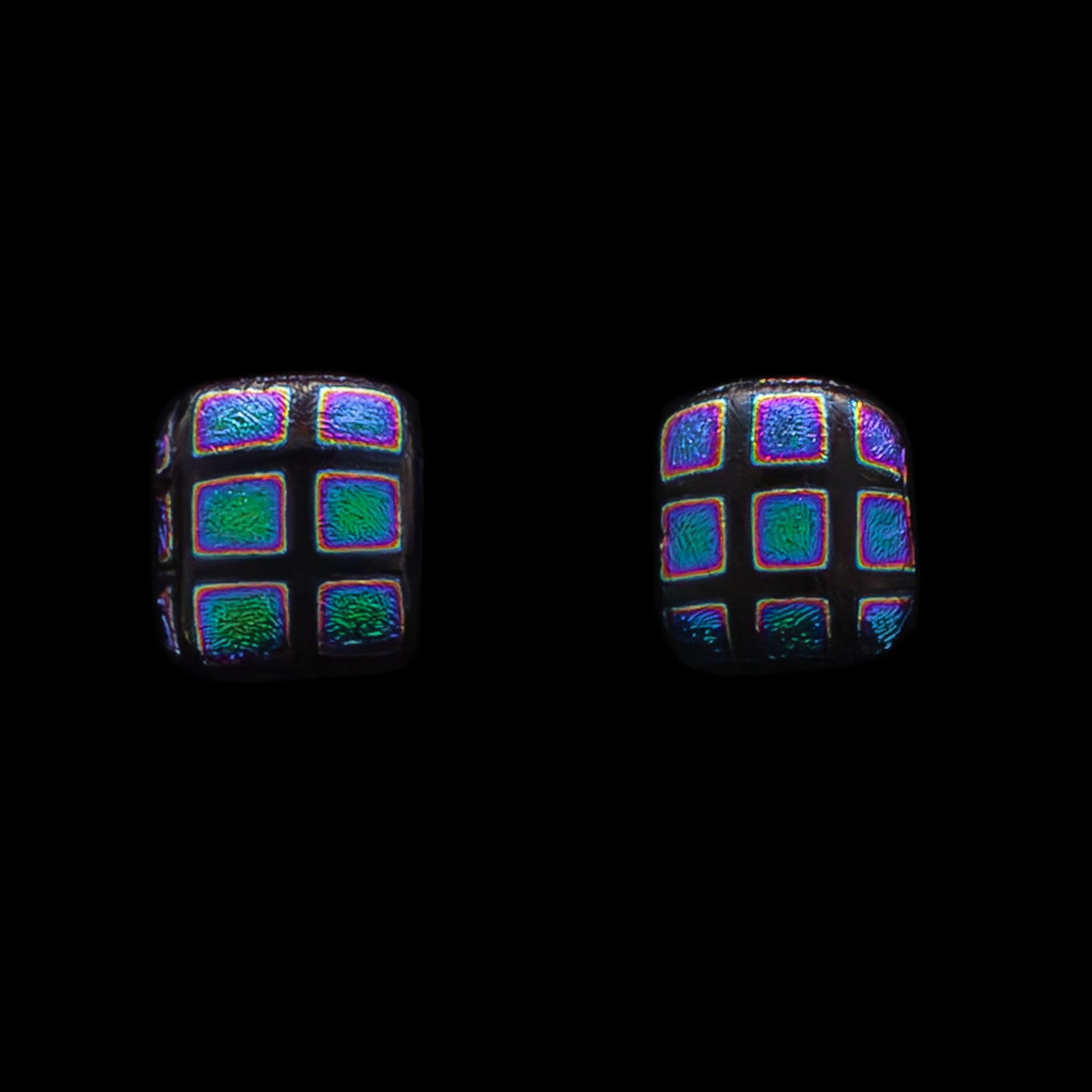 Orb Stud Earrings in Black/Blue Squares