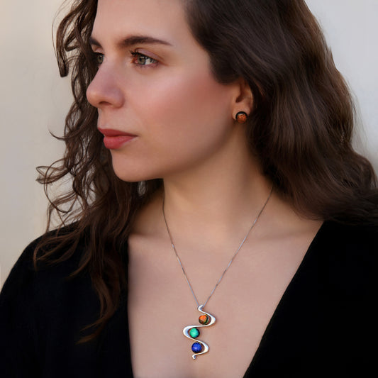 Stella Snake Necklace in Orange/Blue/Green