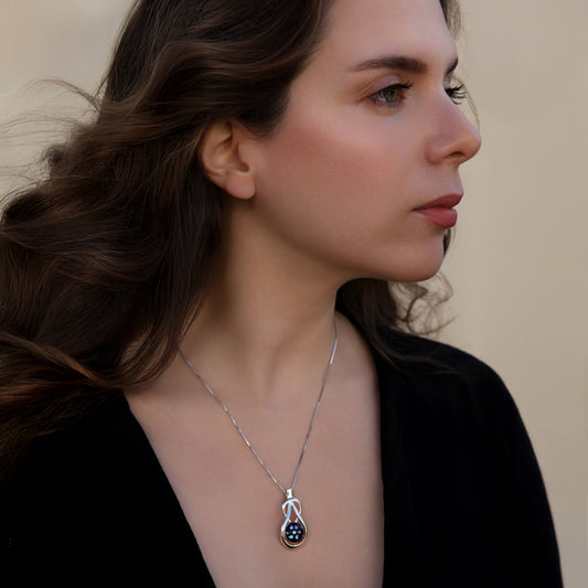 Stella Teardrop Knot Necklace in Black/Blue Dots