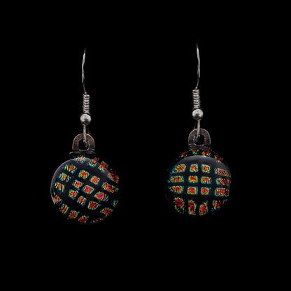 Orb Drop Earrings in Black/Red Squares