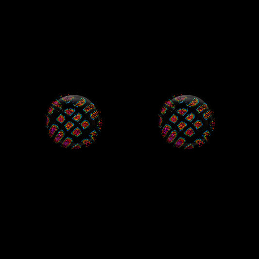 Orb Stud Earrings in Black/Red Squares