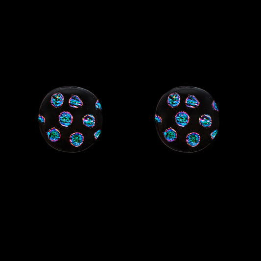 Orb Stud Earrings in Black/Blue Dots